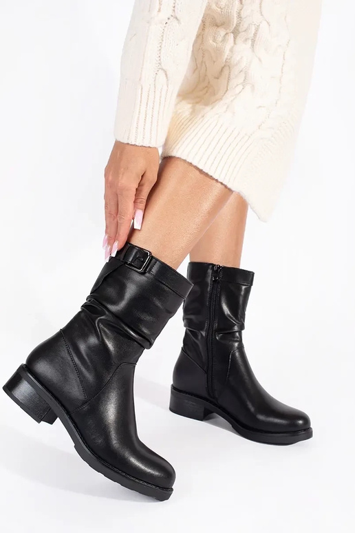 melnas ādas siltinātas sieviešu apavi