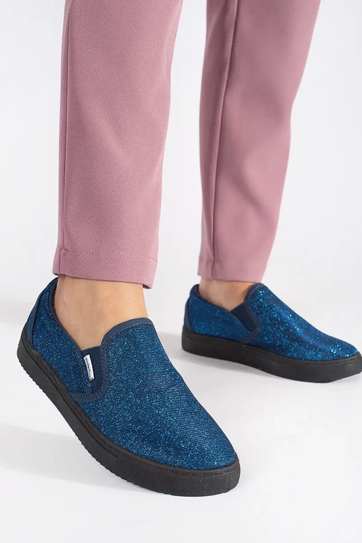Zilgani mirdzošie slip on zābaki