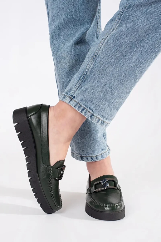 Haki krāsas mokasīni ar platformu