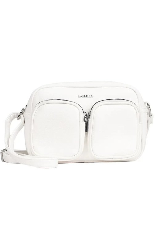 Balta maza rokassoma ar kabatām