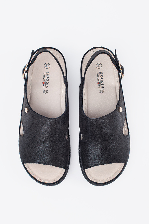 melna krāsas plakanas sandales ar...