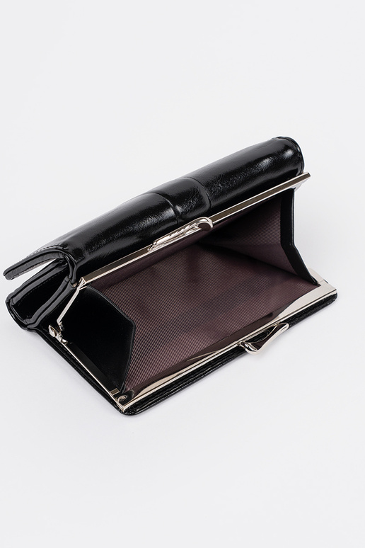 Melnā sieviešu maks no mākslīgās ādas