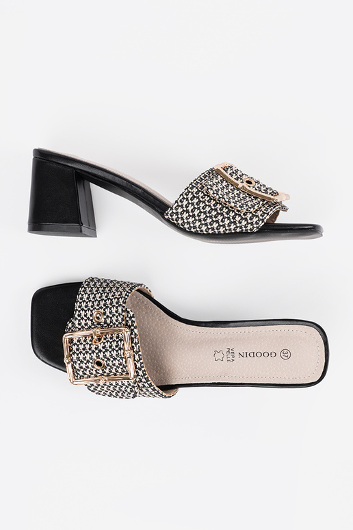 Sieviešu melni-baltie čības uz papēža...