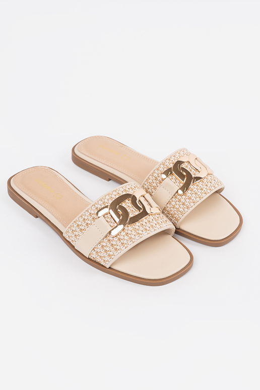 Sieviešu smilšu krāsas čības ar zelta...