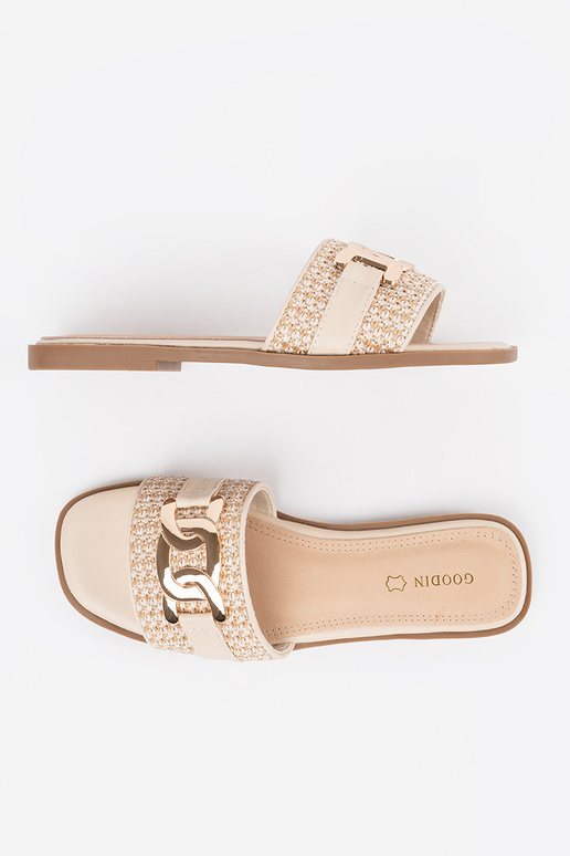 Sieviešu smilšu krāsas čības ar zelta...