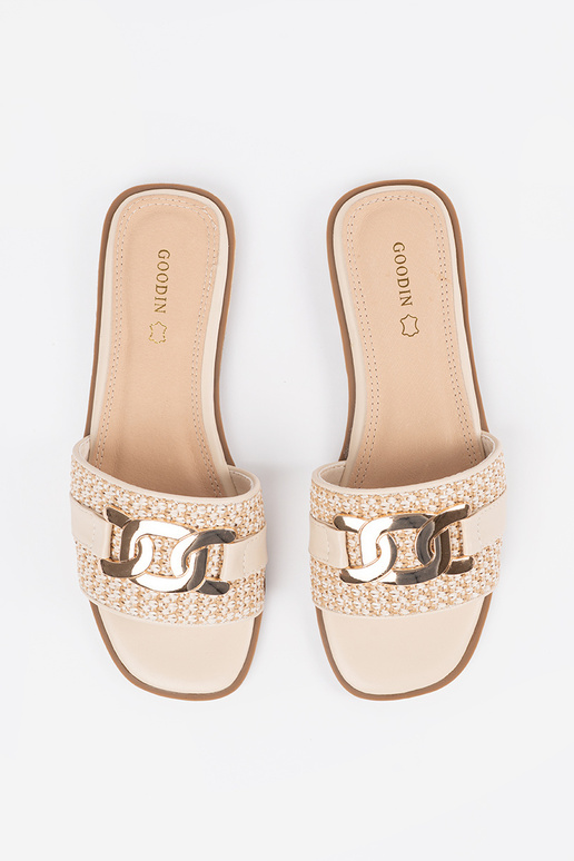 Sieviešu smilšu krāsas čības ar zelta...