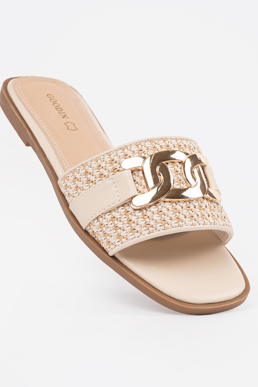 Sieviešu smilšu krāsas čības ar zelta...