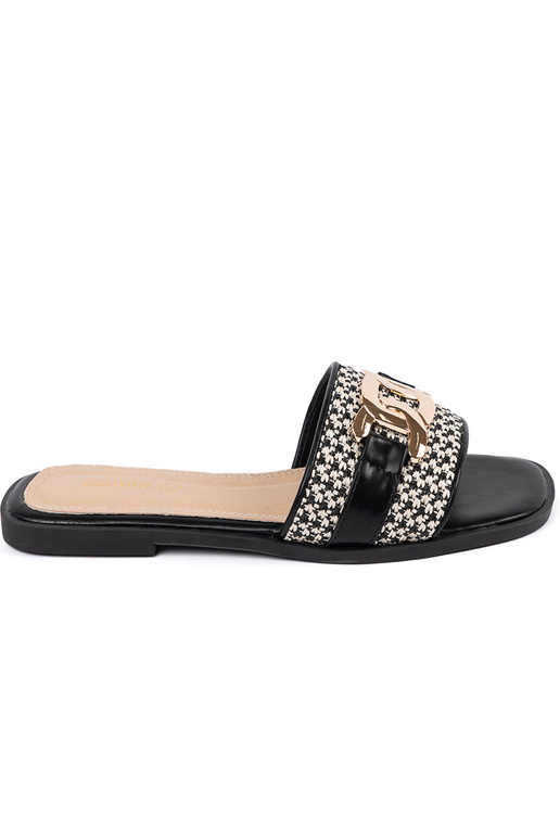 Sieviešu melni-baltie čības ar zelta...