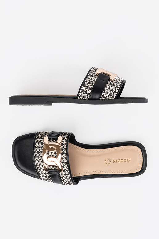 Sieviešu melni-baltie čības ar zelta...