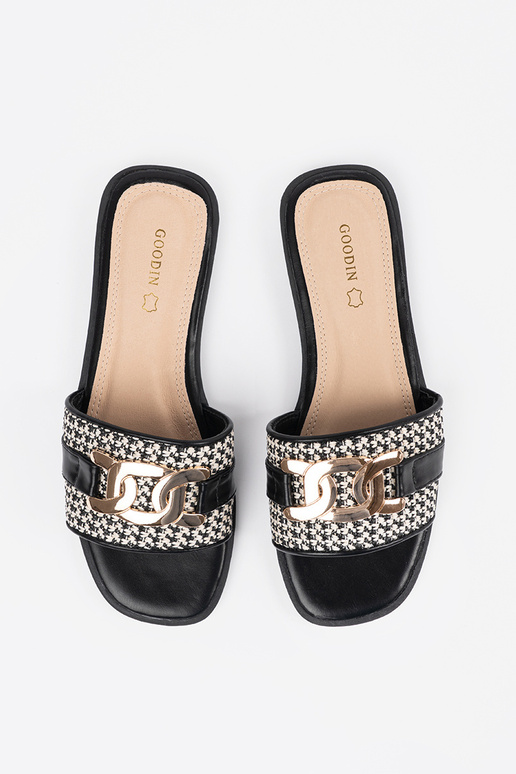 Sieviešu melni-baltie čības ar zelta...