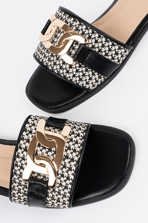 Sieviešu melni-baltie čības ar zelta...