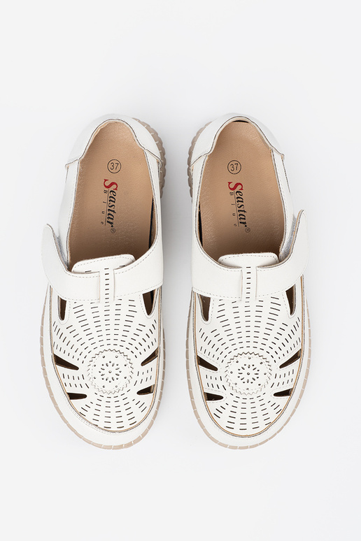 Sieviešu zābaki ažūra Velcro balta krāsa Sieviešu zābaki ažūra Velcro balta krāsa