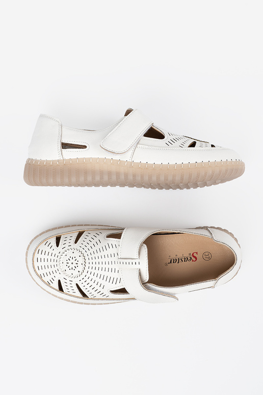 Sieviešu zābaki ažūra Velcro balta krāsa Sieviešu zābaki ažūra Velcro balta krāsa