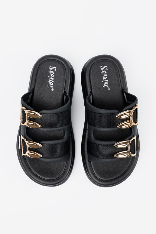 Zelta sprādzēm rotātas platformas čības Zelta sprādzēm rotātas platformas čības