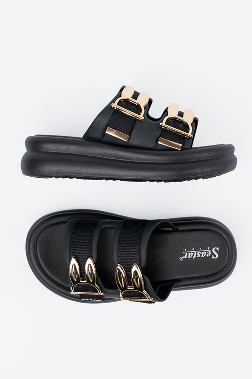 Zelta sprādzēm rotātas platformas čības Zelta sprādzēm rotātas platformas čības