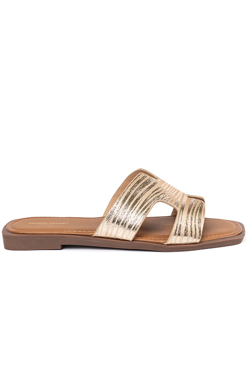 Zelta krāsas čības ar kvadrātu degunu