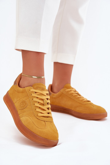 zamšādas Sneakers modeļa apavi Sieviešu Big Star RR274846 HI-POLY SYSTEM Dzelteni