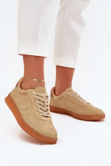 zamšādas Sneakers modeļa apavi Sieviešu Big Star RR274849 HI-POLY SYSTEM smilšu krāsas