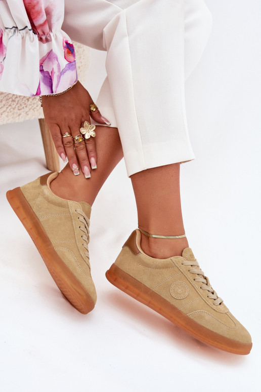 zamšādas Sneakers modeļa apavi Sieviešu Big Star RR274849 HI-POLY SYSTEM smilšu krāsas