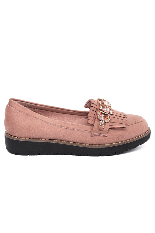 Rozā krāsas zamšādas mokasīni dekorēts ar kristāliem