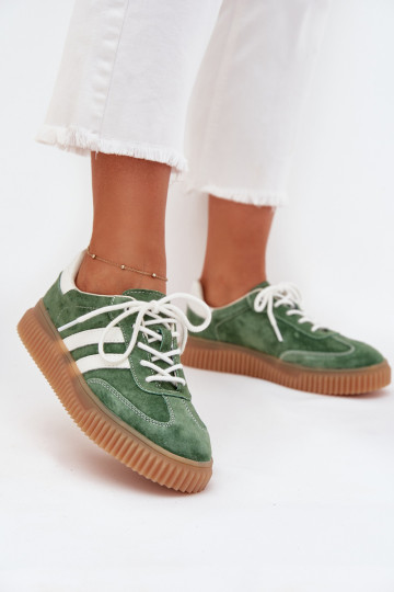 zamšādas Sneakers modeļa apavi Sieviešu ar platformu Zaļas krāsas Venera 2