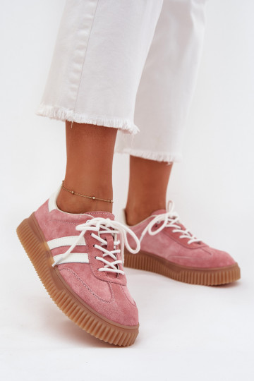 zamšādas Sneakers modeļa apavi Sieviešu ar platformu Rozā krāsas Venera 2