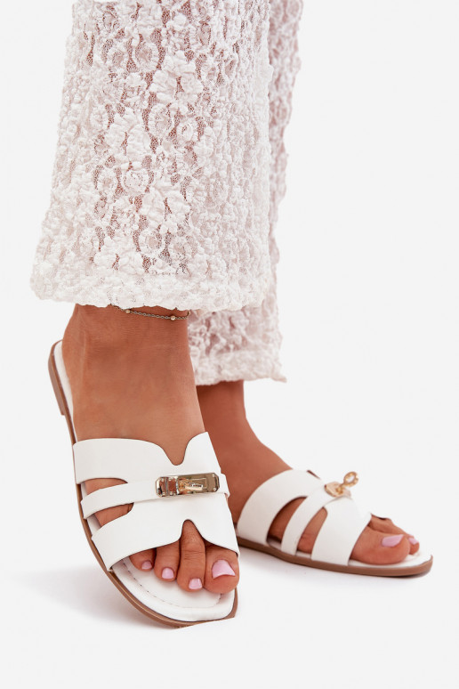 zempapēžu sieviešu čības Z Svītrasem I Zelta krāsasm Detalem baltas krāsas Kerenza