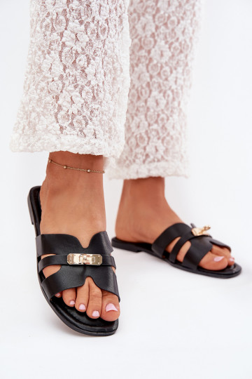 zempapēžu sieviešu čības Z Svītrasem I Zelta krāsasm Detalem melnas krāsas Kerenza 2