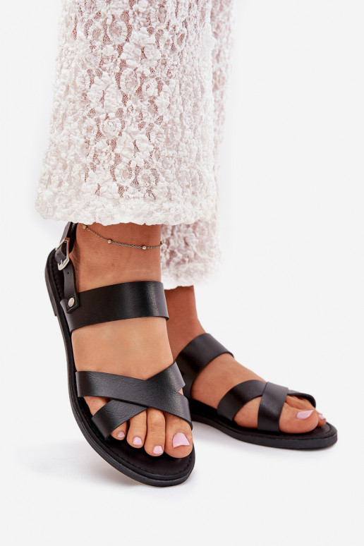 līdzenas zoles basenes no eko ādas melnas krāsas Kalira