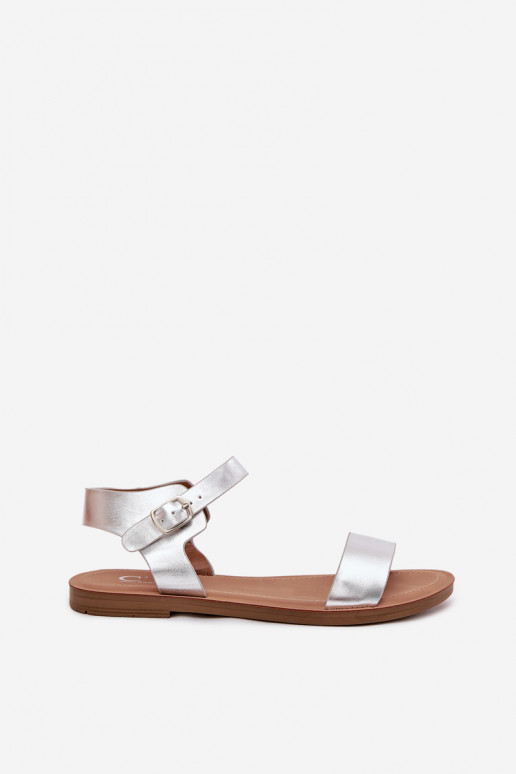 Sieviešu basenes ar platiem papēžiem Eko Āda Sudraba krāsas Kivara