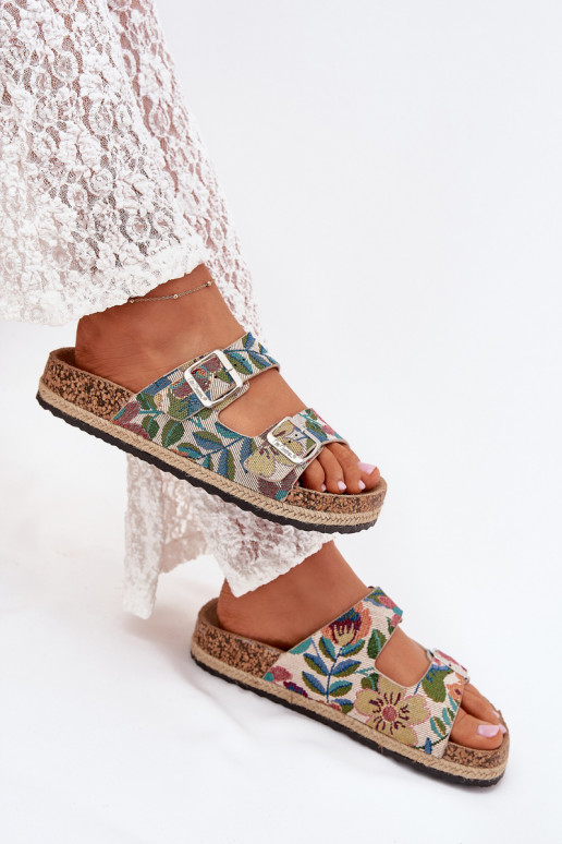 Rakstaina sieviešu čības Korkovas platformā ar sprādzēm Lee Cooper LCIN-25-35-3480L Dažādu krāsu