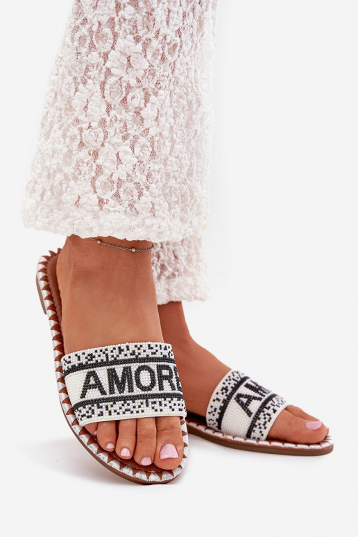 sieviešu čības ar platiem papēžiem Ar Dekorāciju Amore baltas krāsas Avelina