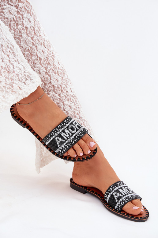 sieviešu čības ar platiem papēžiem Ar Dekorāciju Amore melnas krāsas Avelina