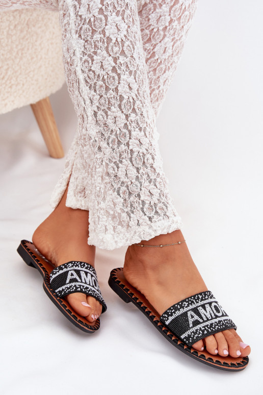 sieviešu čības ar platiem papēžiem Ar Dekorāciju Amore melnas krāsas Avelina