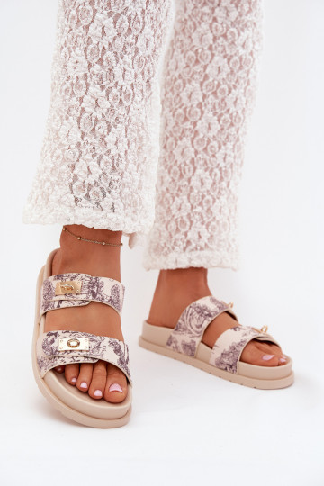 Rakstaina sieviešu čības ar platformu smilšu krāsas Sorina