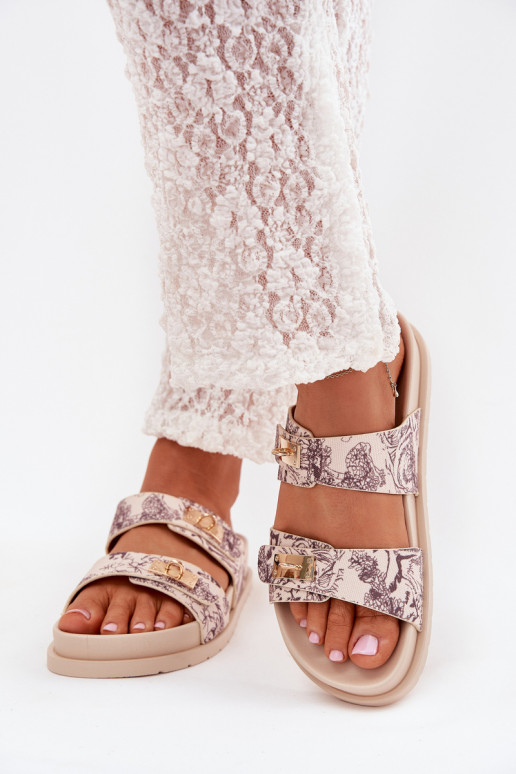 Rakstaina sieviešu čības ar platformu smilšu krāsas Sorina