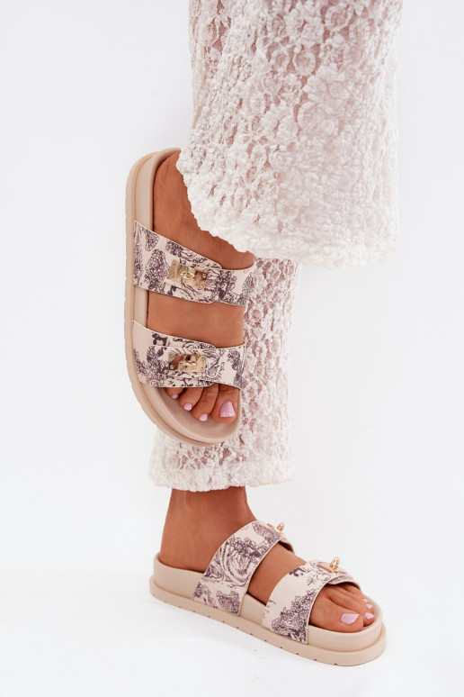 Rakstaina sieviešu čības ar platformu smilšu krāsas Sorina