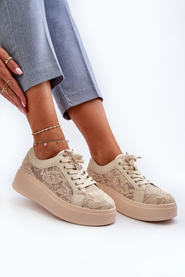 Ar mežģīnēm Sneakers modeļa apavi Sieviešu ar platformu S.Barski HY025 smilšu krāsas 2