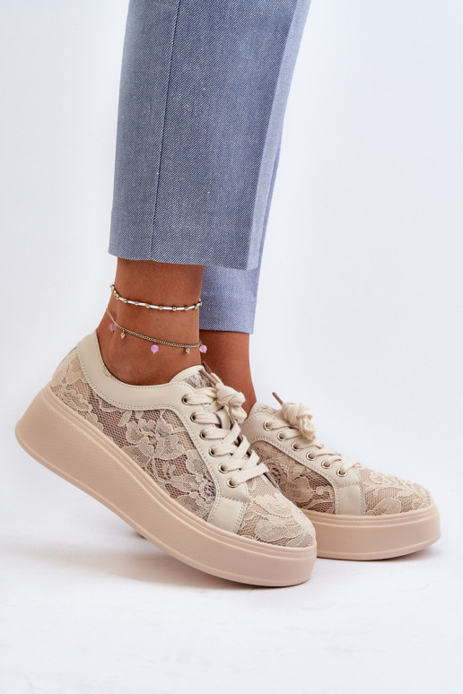 Ar mežģīnēm Sneakers modeļa apavi Sieviešu ar platformu S.Barski HY025 smilšu krāsas