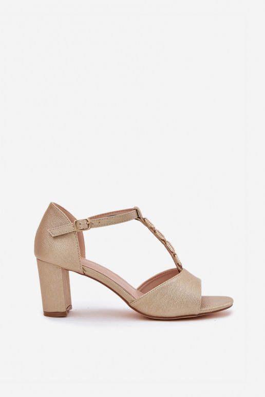 Sieviešu basenes ar dekorētiem papēžiem Eko āda Zelta krāsas Triavera