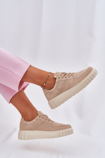 zamšādas Sneakers modeļa apavi Sieviešu ar platformu smilšu krāsas RilInena