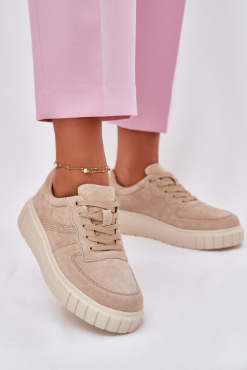 zamšādas Sneakers modeļa apavi Sieviešu ar platformu smilšu krāsas RilInena 2