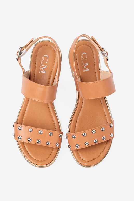 Brūnas krāsas kurpes plakans ze Sudrabsmi ćIniekami Brūnas krāsas kurpes plakans ze Sudrabsmi ćIniekami