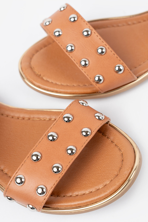 Brūnas krāsas kurpes plakans ze Sudrabsmi ćIniekami Brūnas krāsas kurpes plakans ze Sudrabsmi ćIniekami