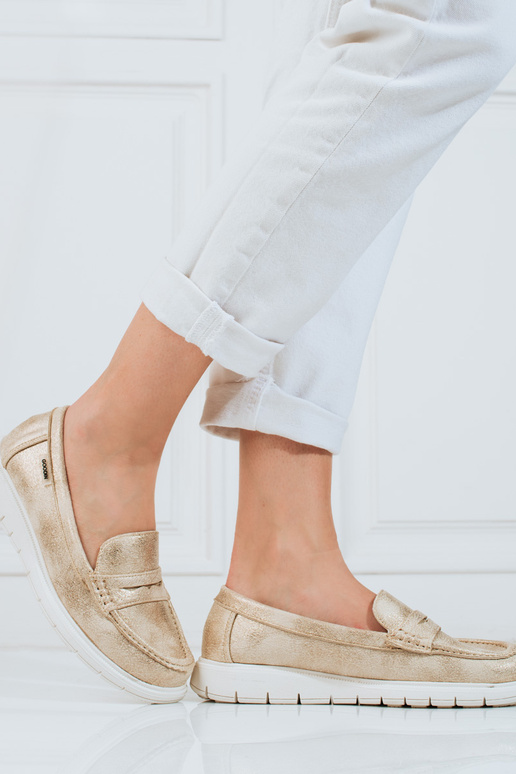 Sieviešu mokasīni zeltaini ar elastīgu zoli