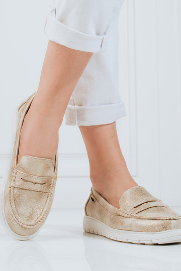 Sieviešu mokasīni zeltaini ar elastīgu zoli