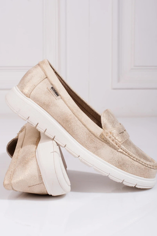 Sieviešu mokasīni zeltaini ar elastīgu zoli