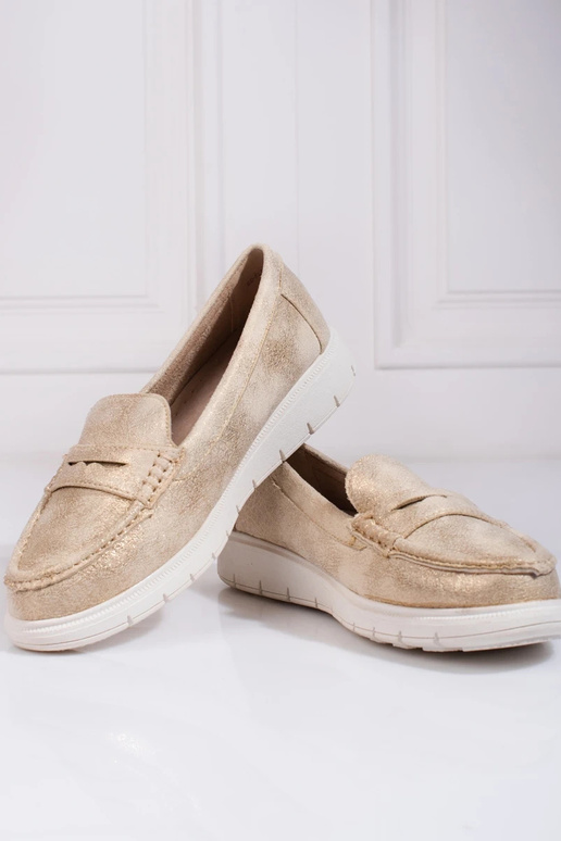 Sieviešu mokasīni zeltaini ar elastīgu zoli