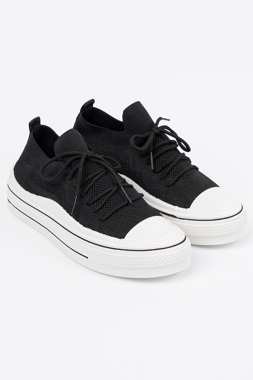 Paslīdēt uz kurpes Melnas krāsas z ozdobnym šņorēšanam Paslīdēt uz kurpes Melnas krāsas z ozdobnym šņorēšanam