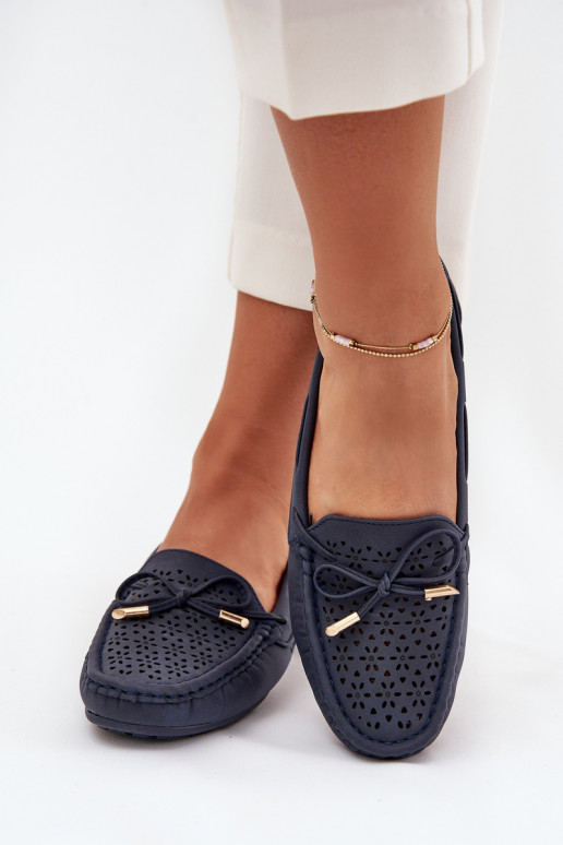 sieviešu mokasīni Ar ažūra rakstu I INiązaniem tumši zilas krāsas Mirisa